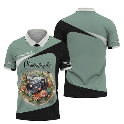 Camisetas con nombre personalizado para fotógrafos, cámara de película con flores, camiseta 3D, regalo para amantes de la fotografía