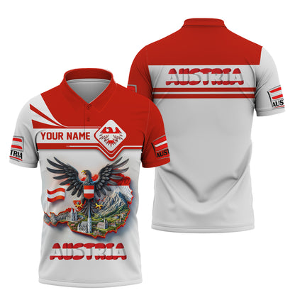 3D Full Print Eagle With Map Of Austria T-Shirts Personalized Name Gift For Austrian Lovers