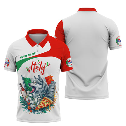 Camiseta con estampado 3D completo de lobo gris de Italia, regalo personalizado con nombre para amantes italianos