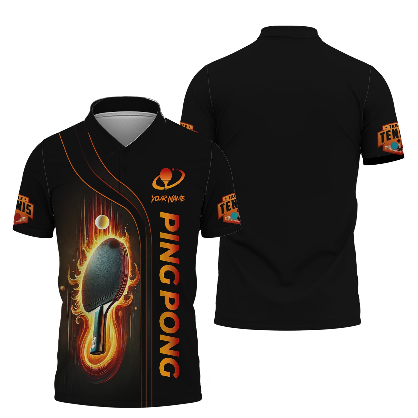 Camiseta de ping pong personalizada - Diseño Fiery Paddle