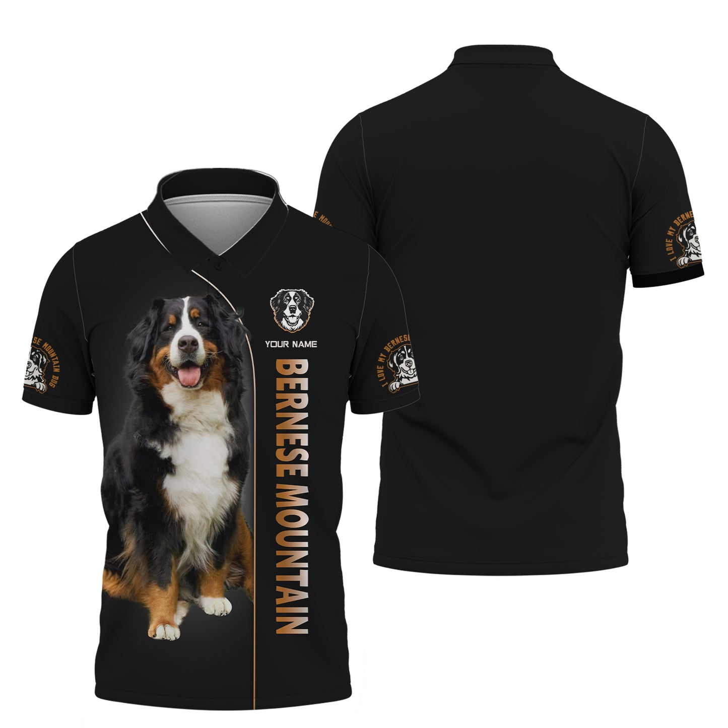 T-shirt personnalisé avec nom de chien de montagne bernois T-shirts 3D de chien de montagne bernois Cadeau pour les amoureux des chiens