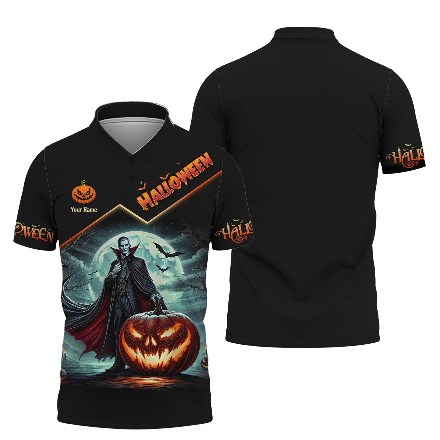 Camisetas con estampado 3D completo de Drácula con calabaza, regalo con nombre personalizado para amantes de Halloween