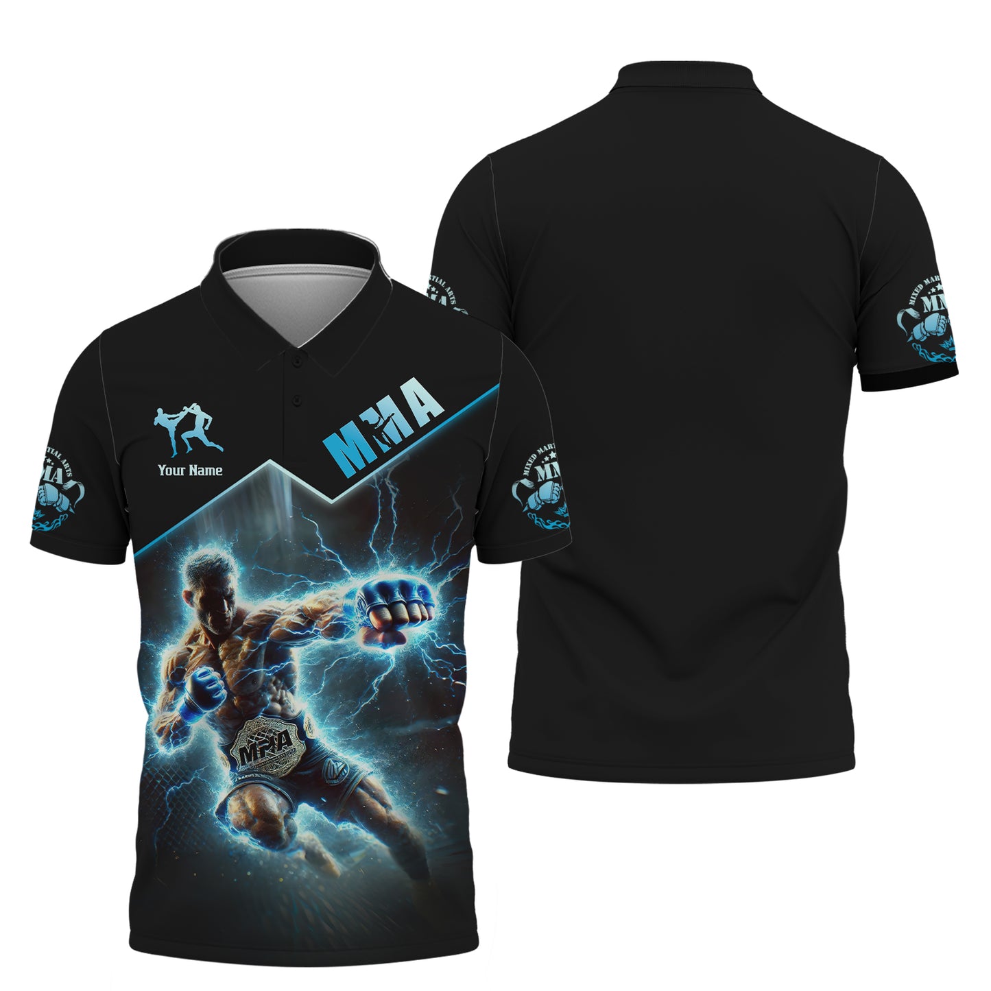 MMA Personalized Name MMA Fighter With Blue Lightning Custom 3D Shirts Gift For MMA Lovers