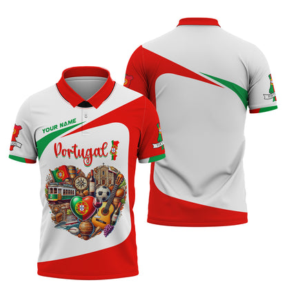 Camiseta personalizada con nombre en 3D y corazón de Portugal, regalo personalizado para amantes de Portugal