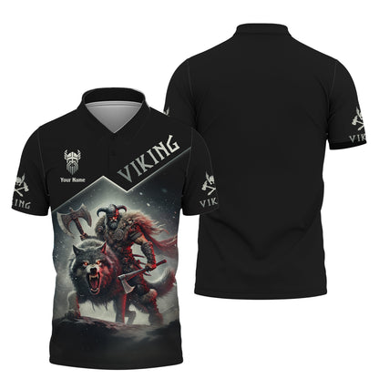 Custom Name 3D T-Shirt Viking Warrior With Wolf Gift For Viking Lovers