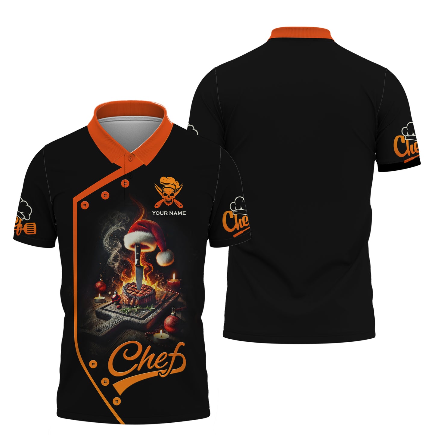 3D Full Print Christmas Chef Flame Shirt Personalized Name Gift For Chef Lovers