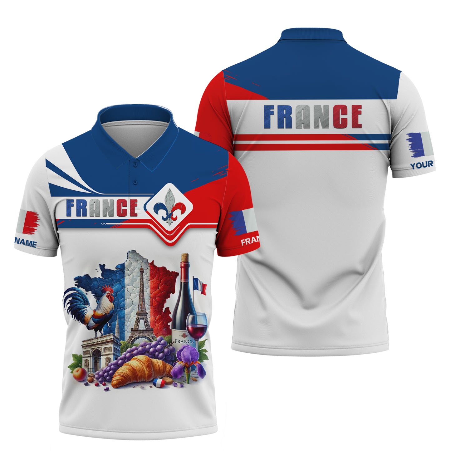 T-shirt France Life avec nom personnalisé, impression complète en 3D, cadeau pour les amoureux de la France