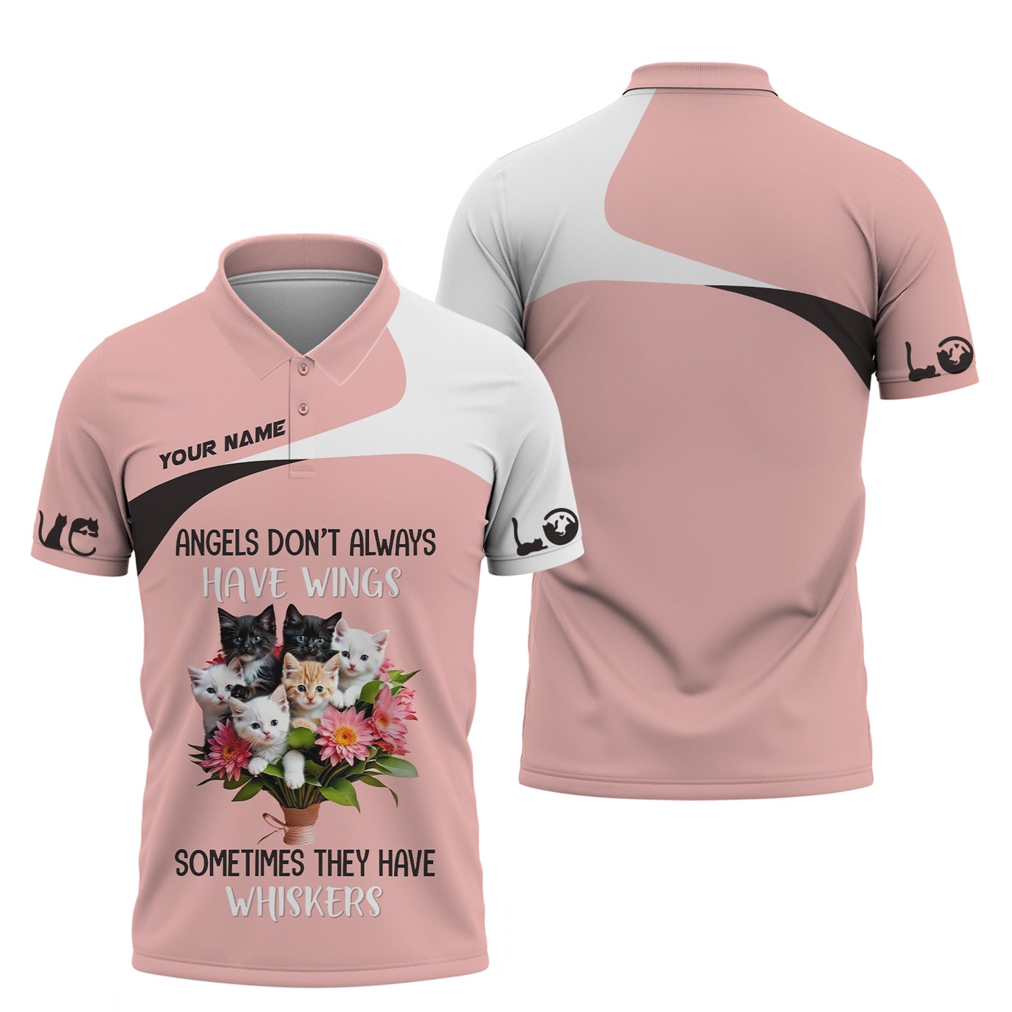 T-shirt personnalisé avec nom de chat noir Hello Darkness My Old Friend 3D Shirts Cadeau pour les amoureux des chats