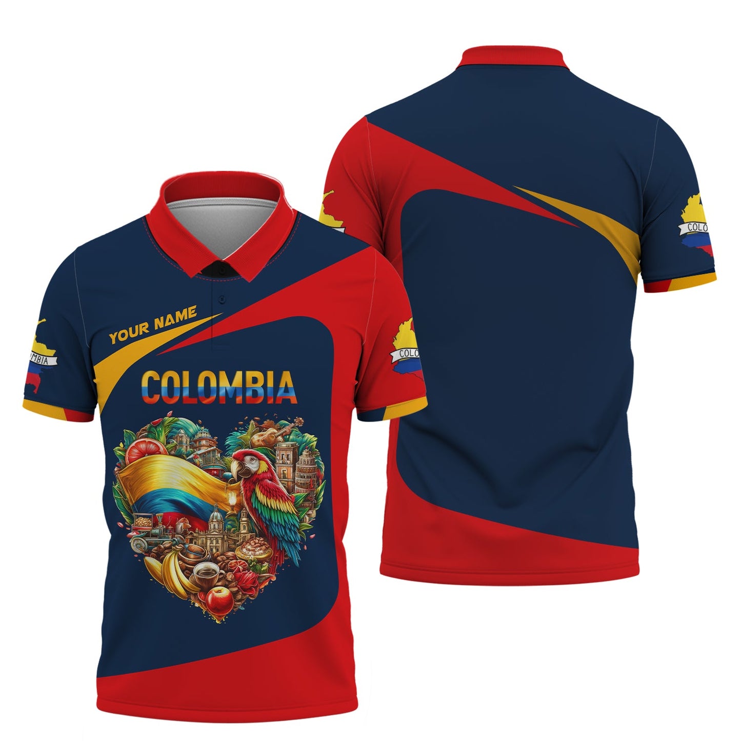 Sudadera con capucha y cremallera con corazón de Colombia, nombre personalizado, camiseta de Colombia, camiseta unisex de Colombia