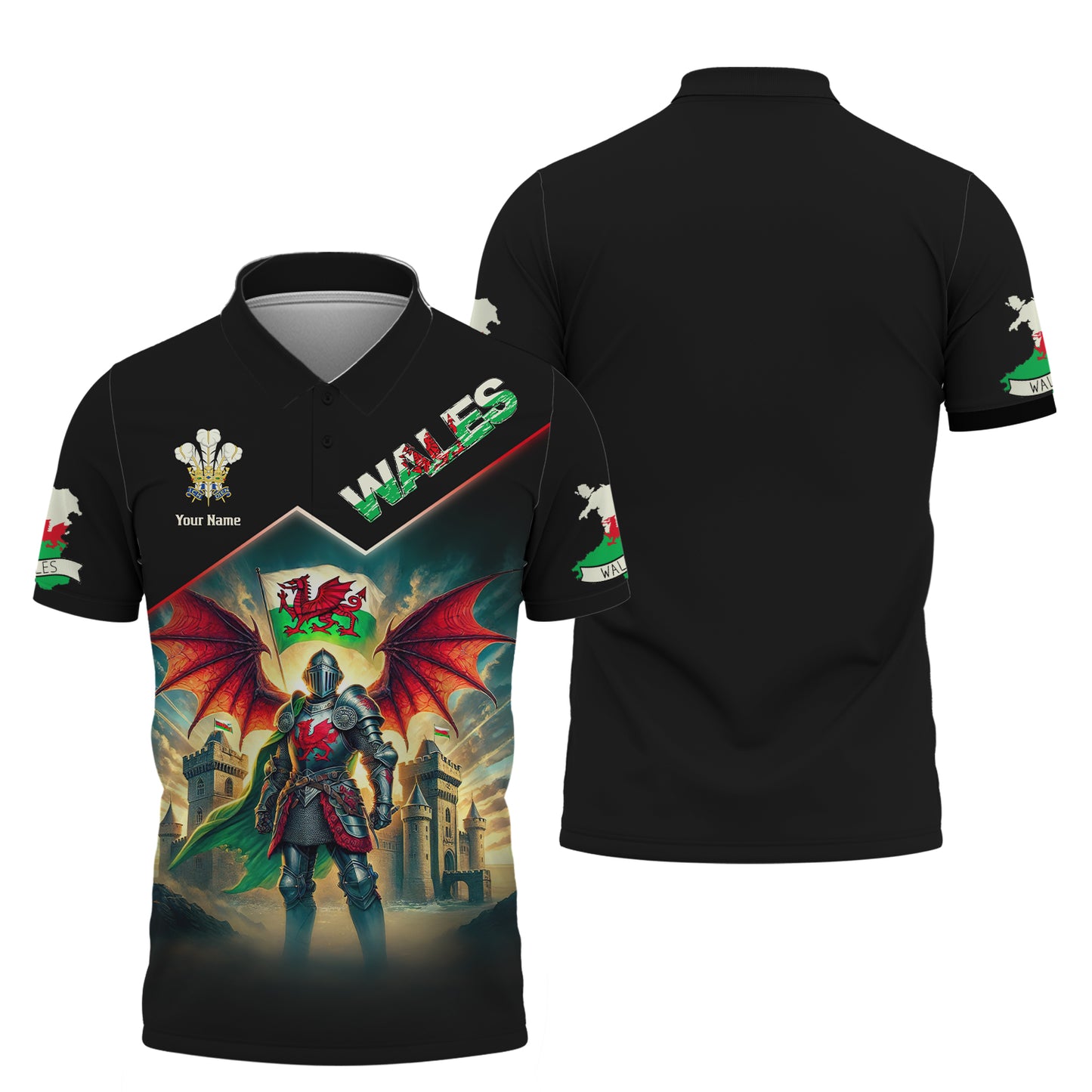 3D Full Print Welsh Dragon-Winged Warrior Shirt Personalized Name Gif For Wales Lovers