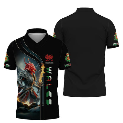 T-shirt personnalisé Dragon Knight Wales avec nom Cymru, cadeau pour les amoureux du Pays de Galles