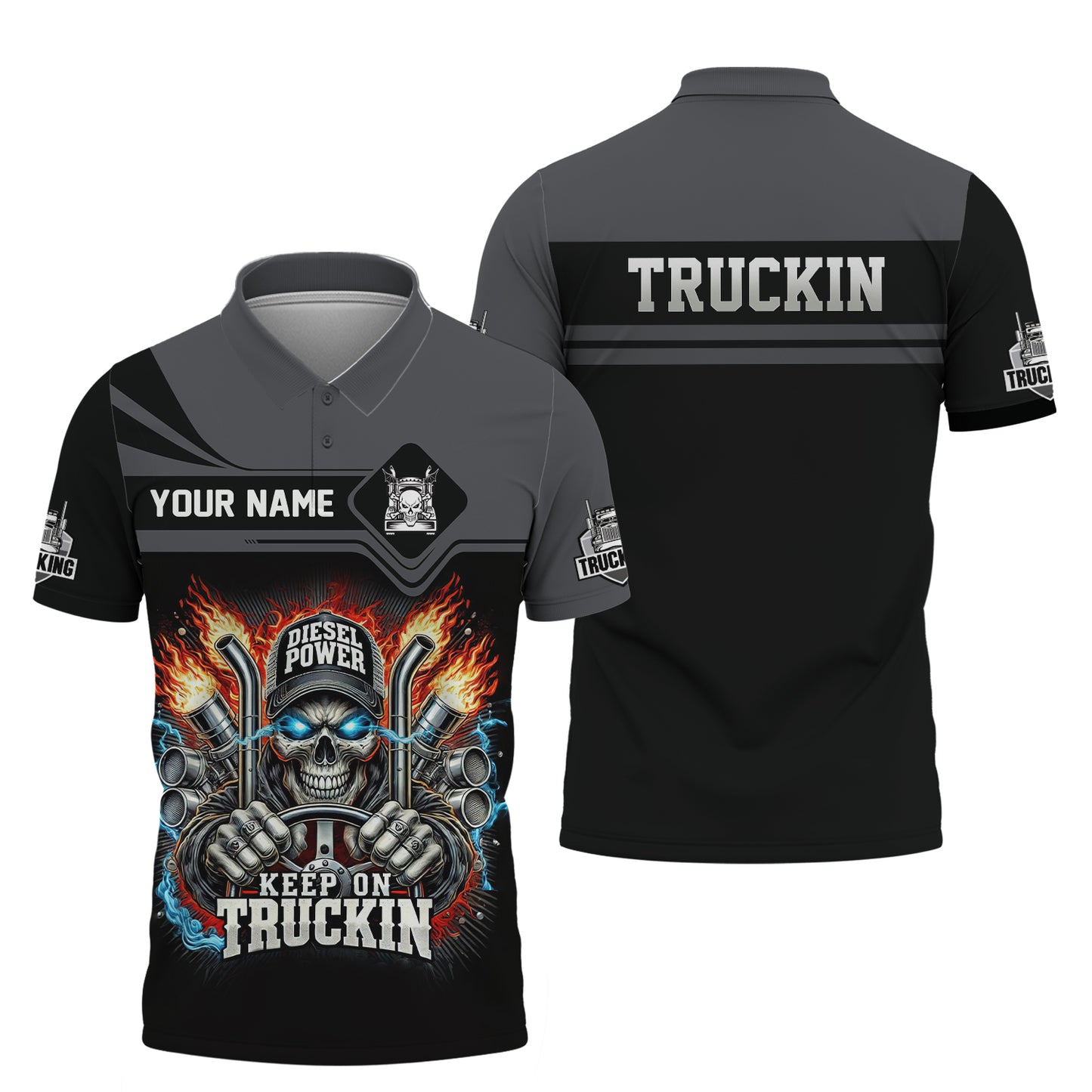 T-shirt personnalisé Keep On Trucking avec nom 3D, cadeau personnalisé pour les amateurs de camionneurs