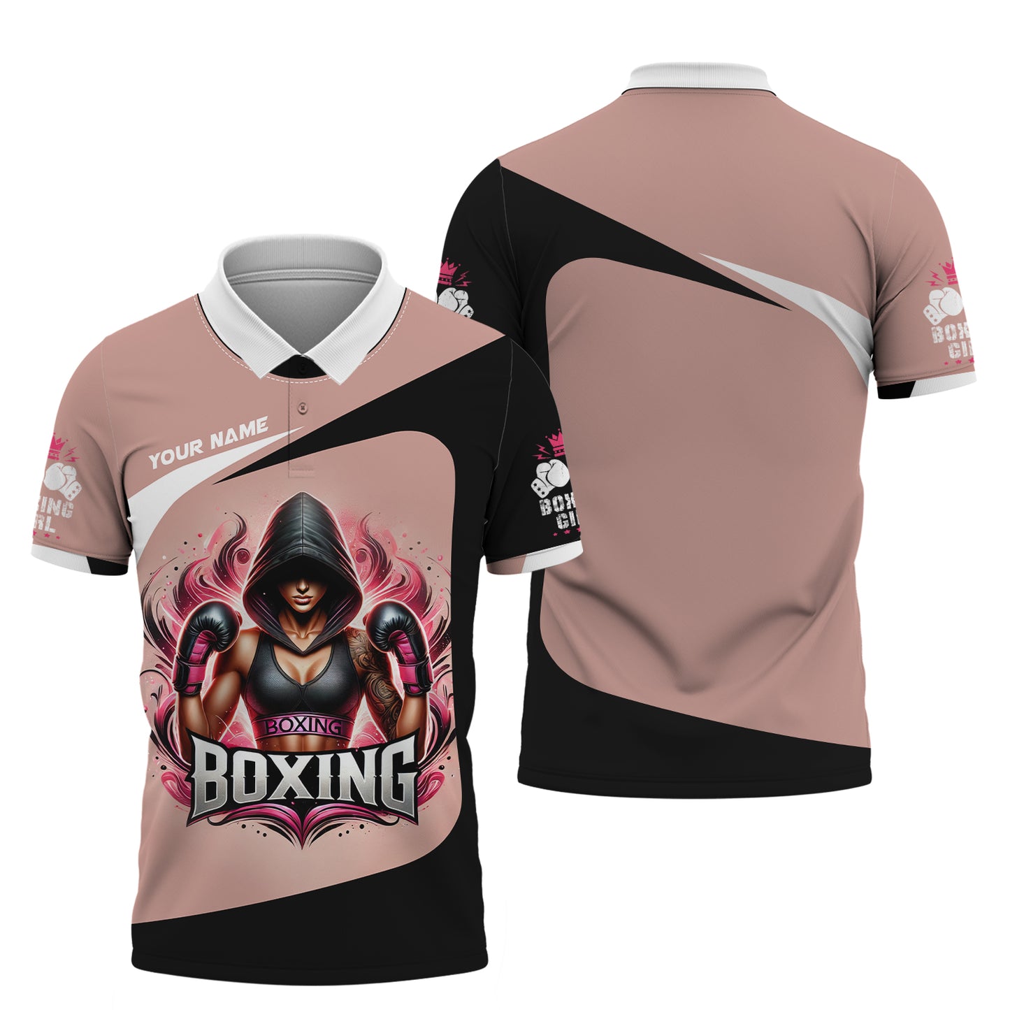 T-shirt personnalisé avec nom de femme boxeuse en 3D, cadeau personnalisé pour les amateurs de boxe