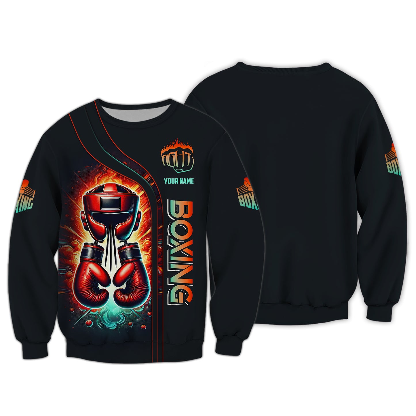 Sudadera con capucha y cremallera con guantes de boxeo rojos y casco con impresión 3D completa, regalo con nombre personalizado para amantes de los boxeadores