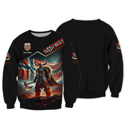 3D Full Print Norway Viking Warrior T-Shirt Personalized Name Gift For Norway Lovers