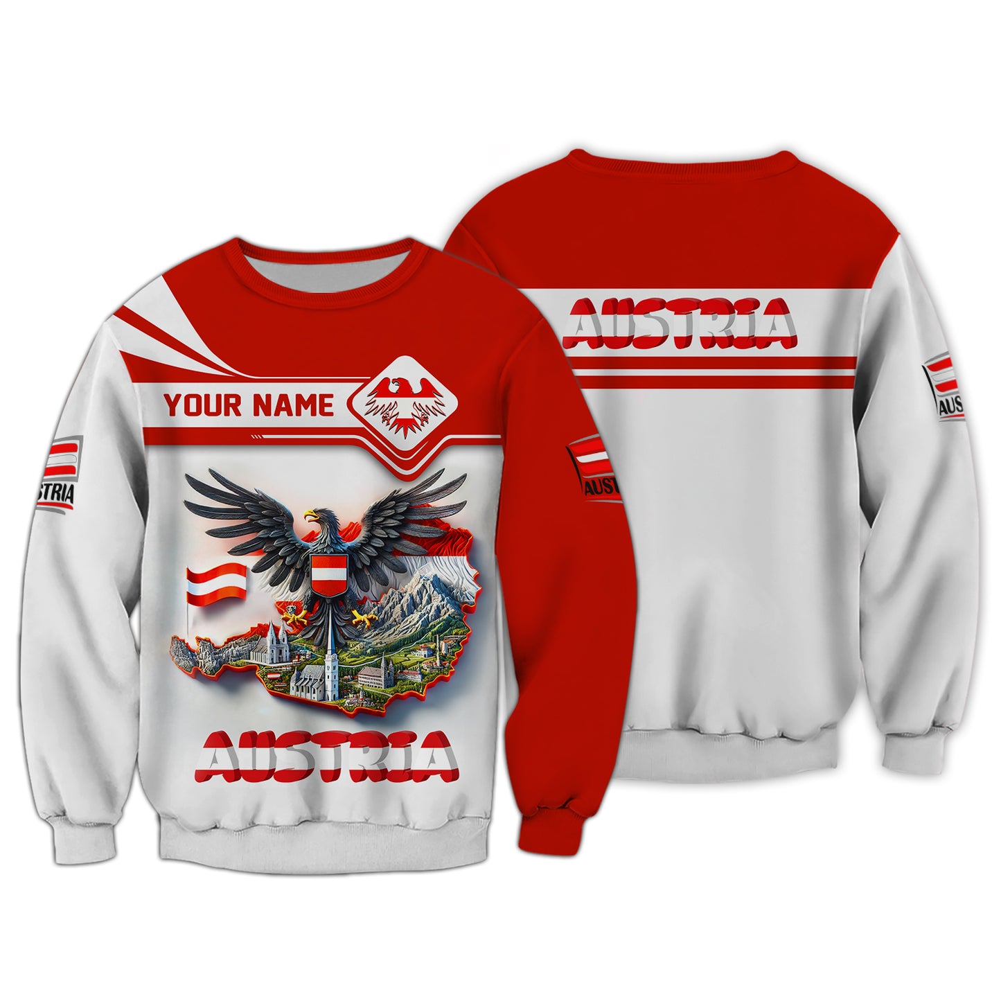 3D Full Print Eagle With Map Of Austria T-Shirts Personalized Name Gift For Austrian Lovers