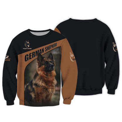 T-shirts berger allemand à impression complète en 3D, cadeau personnalisé avec nom pour les amoureux des chiens