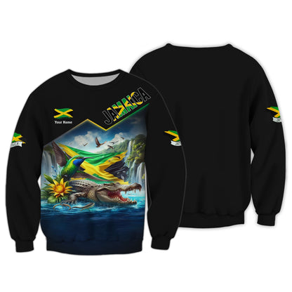 Sudadera con capucha y cremallera personalizada con el orgullo de Jamaica, cocodrilo y colibrí de Jamaica, regalo para los amantes de Jamaica