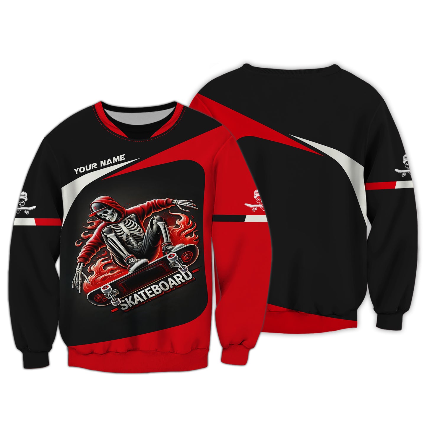 3D Full Print Skull Skateboard T-Shirts Personalized Name Gift For Skateboard Lovers