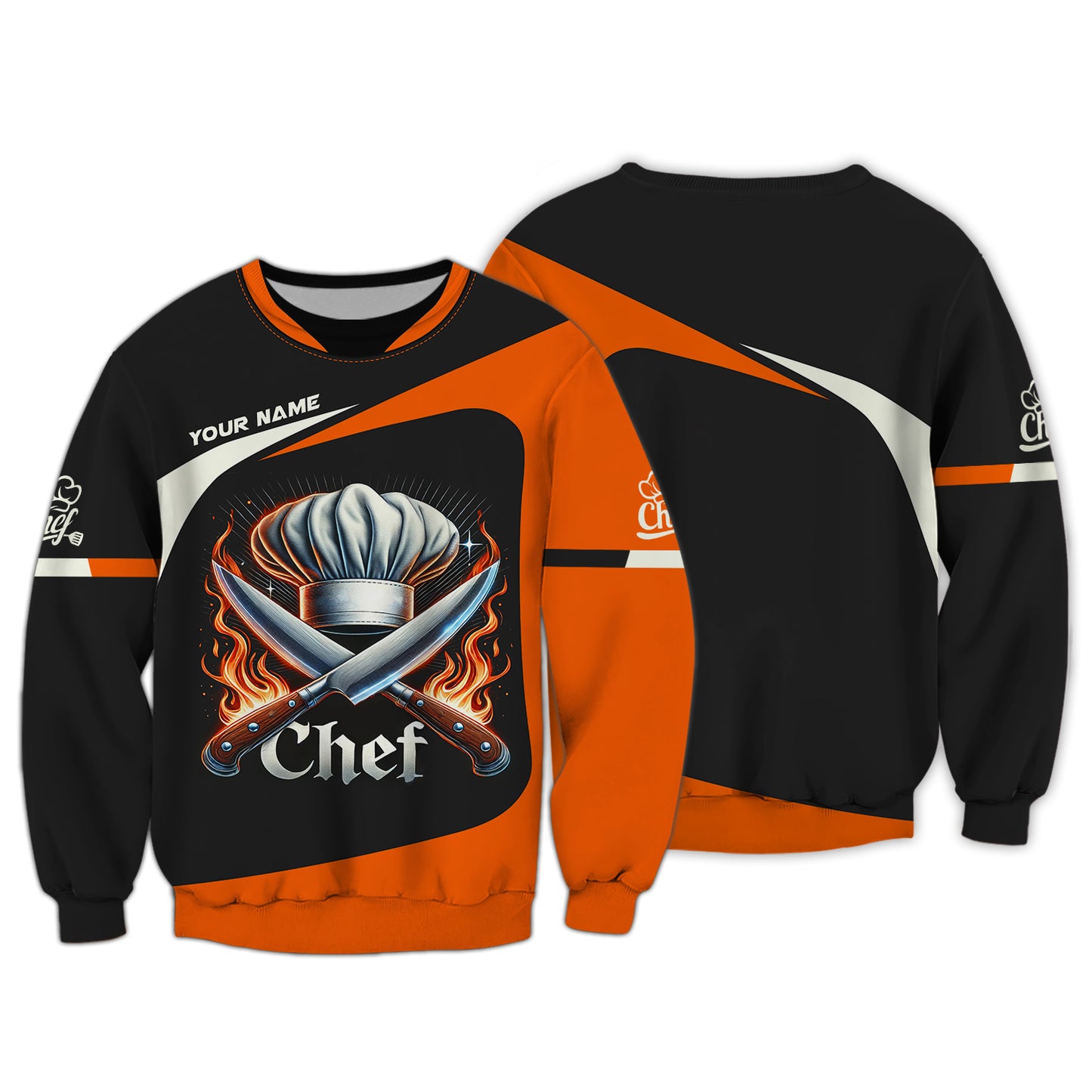 T-shirt 3D Full Print Blazing Chef Knifes Cadeau personnalisé pour les amateurs de chefs