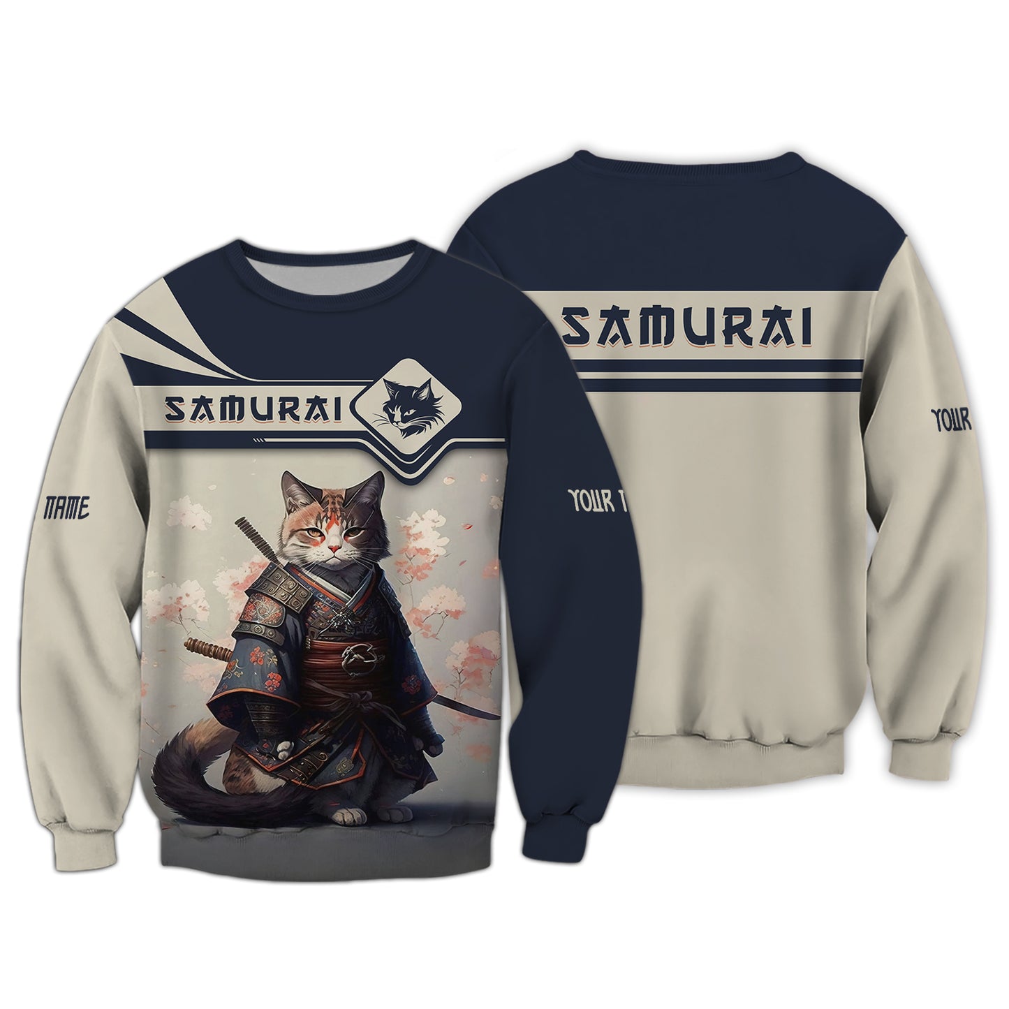 Cat Samurai Custom T- Shirts Cat Samurai With Cherry Blossom 3D Shirt Gift For Samurai Lover