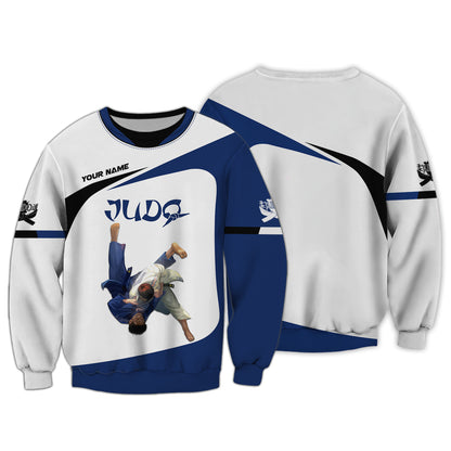 Sudadera con capucha y cremallera 3D con nombre personalizado de judo Regalo con nombre personalizado para amantes del judo