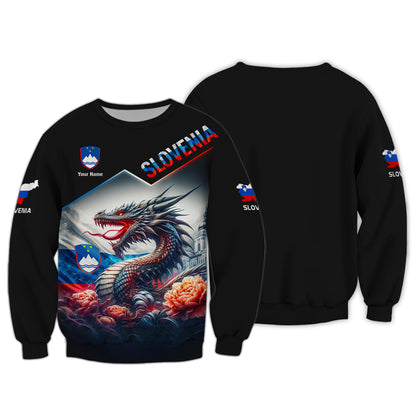 T-shirt personnalisé avec nom personnalisé en 3D avec drapeau de la Slovénie, cadeau pour les amoureux de la Slovénie