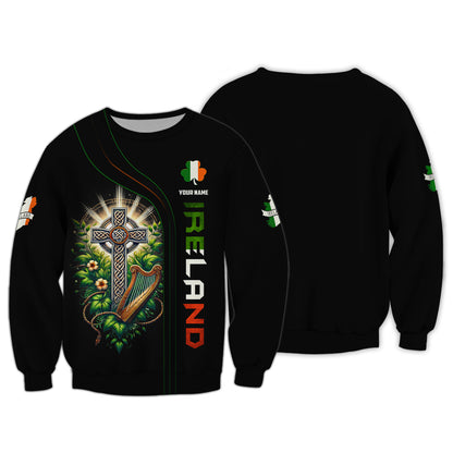 T-shirts personnalisés avec croix celtique Irlande T-shirt 3D Cadeau pour les amoureux irlandais