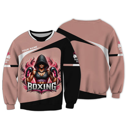 Camiseta personalizada con nombre en 3D para mujer boxeadora, regalo personalizado para amantes del boxeador