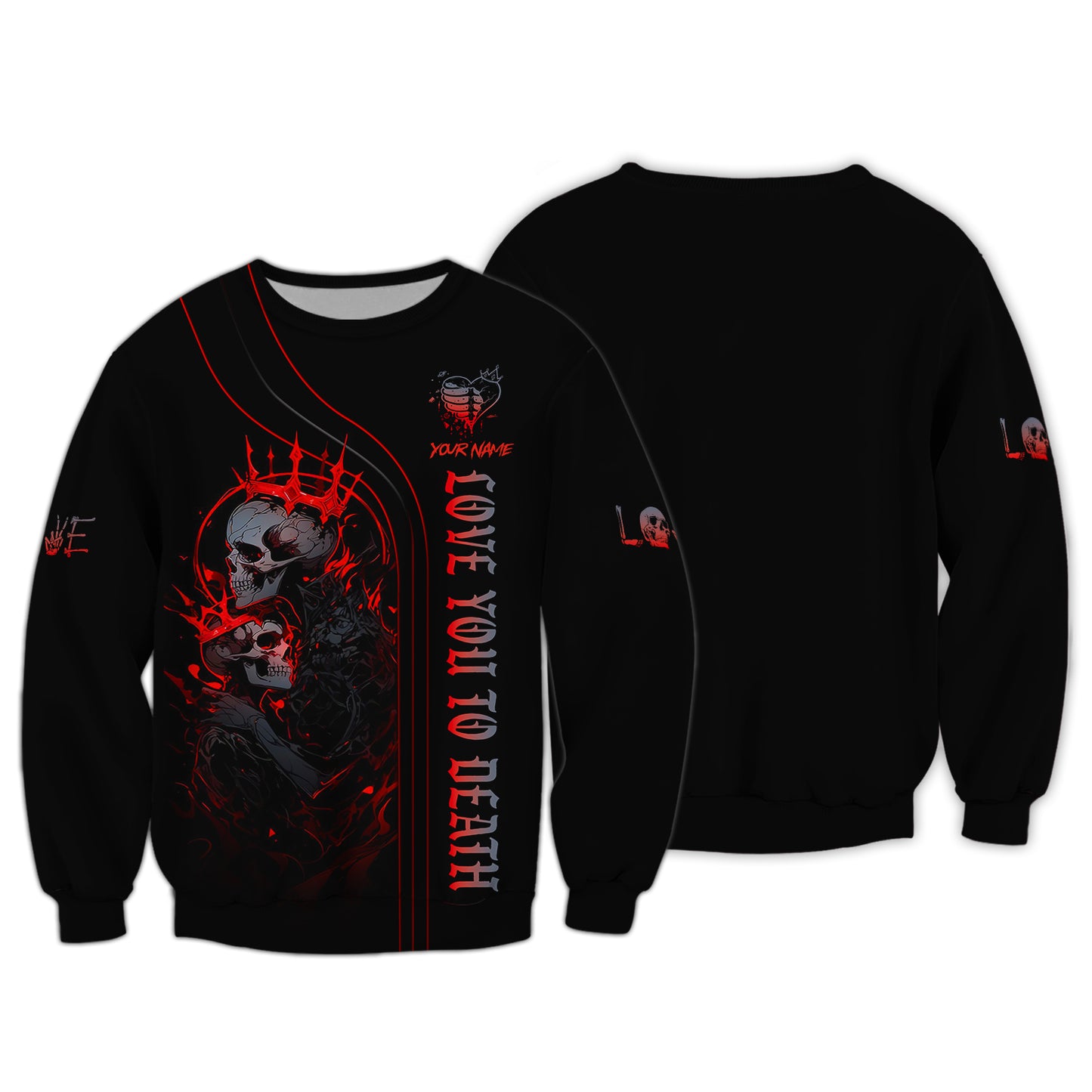 Sudadera con capucha y cremallera personalizada con calavera Te amo hasta la muerte Camiseta 3D Regalo para amantes de las calaveras