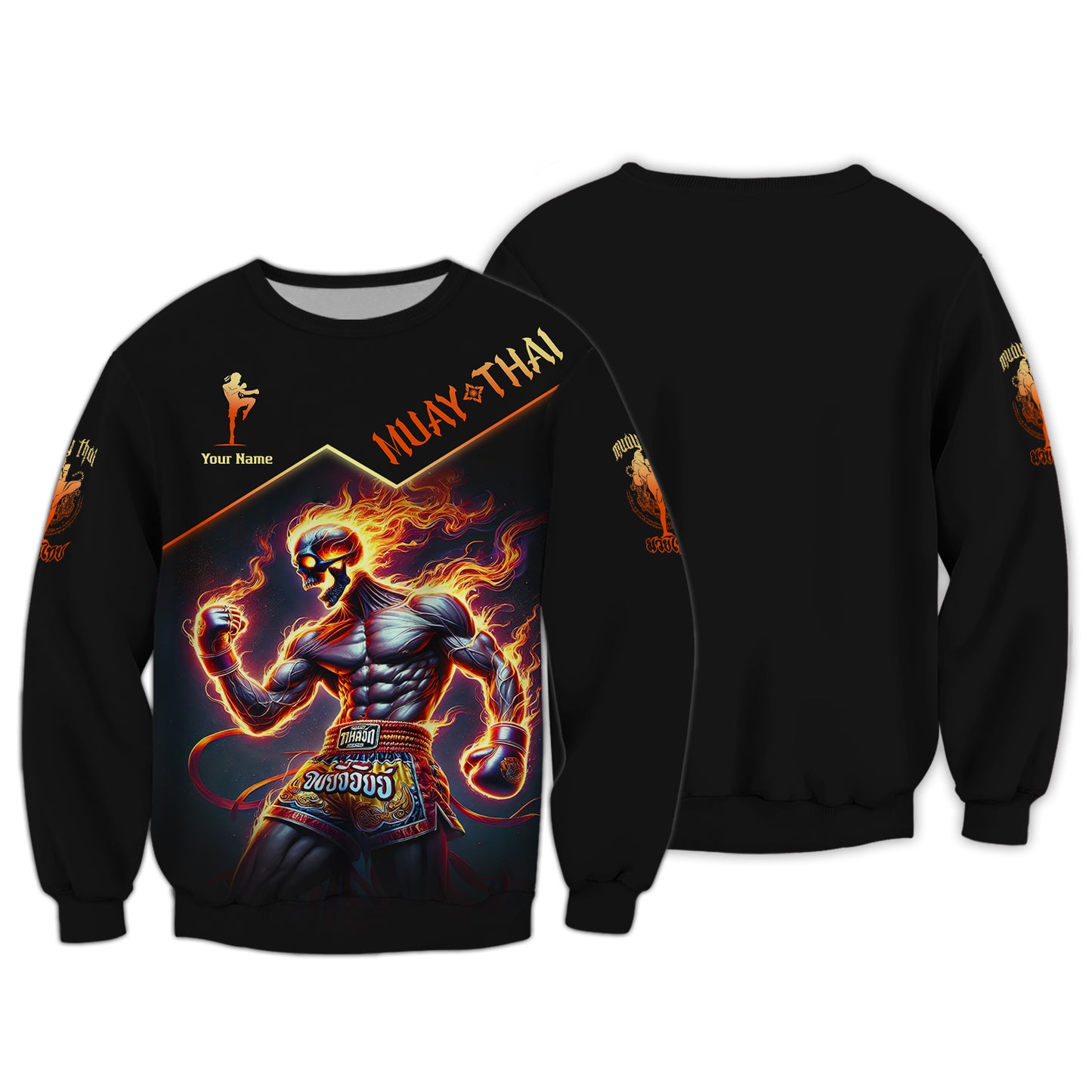 3D Full Print Muay Thai Fighter With Flaming Skull Shirt Personalized Name Gift For Muay Thai Lovers