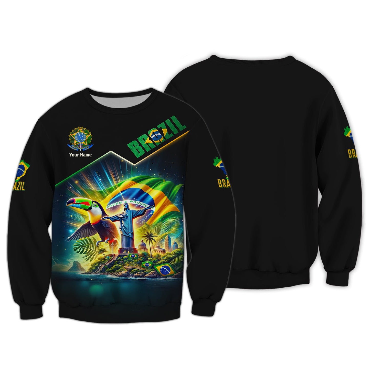 Sweat à capuche zippé Brazil Life avec nom personnalisé, impression 3D complète, cadeau pour les amoureux du Brésil