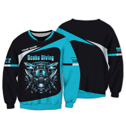 Camisetas de buceo con corazón y estampado completo en 3D, regalo personalizado con nombre para amantes del buceo