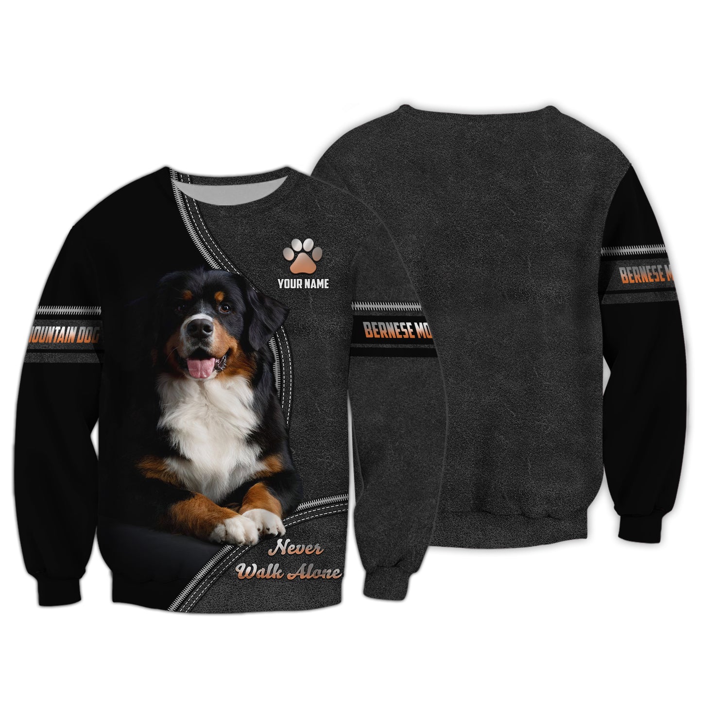 Camiseta con nombre personalizado de montaña bernesa, regalo Never Walk Alone para amantes de los perros, camisetas 3D