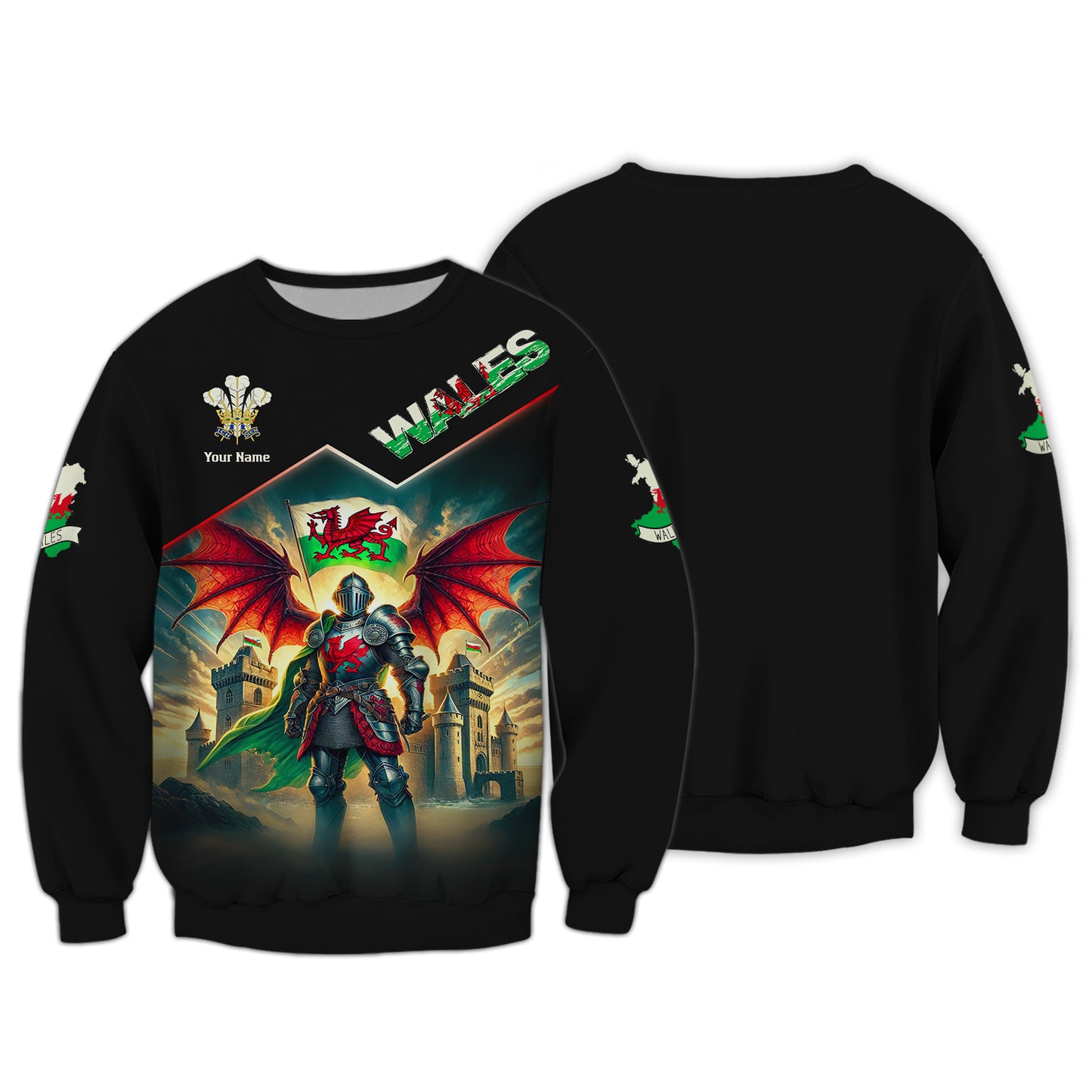 3D Full Print Welsh Dragon-Winged Warrior Shirt Personalized Name Gif For Wales Lovers