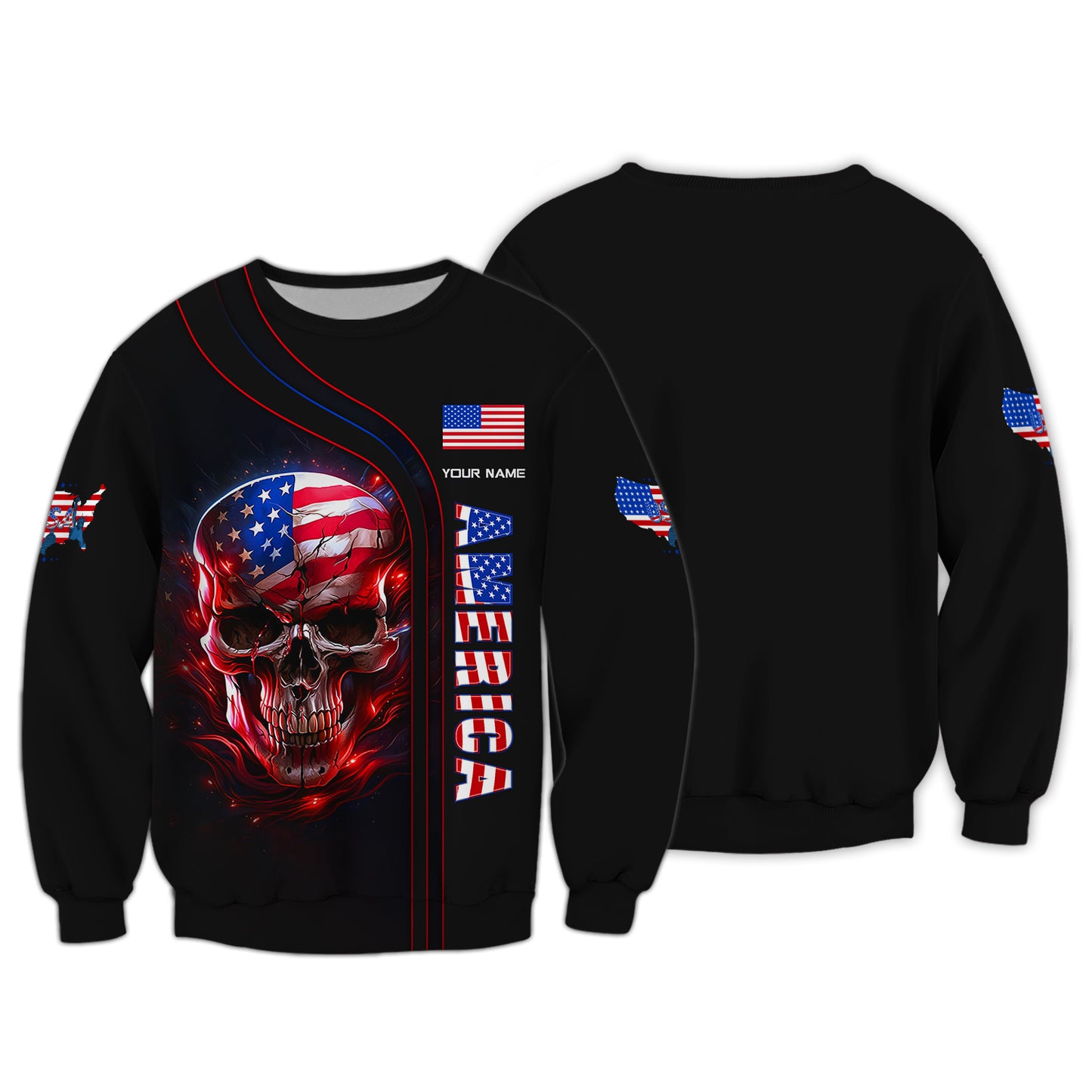 Camisetas personalizadas con calaveras americanas Camiseta 3D con calaveras americanas Regalo para amantes de Estados Unidos