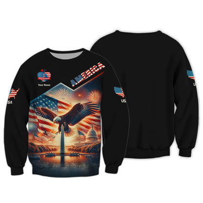 Camiseta unisex, camiseta americana con nombre personalizado, águila americana, camiseta para amantes de Estados Unidos