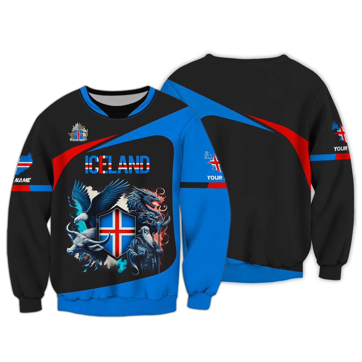 Sudadera con capucha y cremallera personalizada con el escudo de armas de Islandia para amantes de Islandia