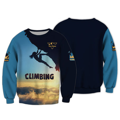 Climbing With Sunset Custom T-Shirts Gift For Climbing Lovers 3D Zipper Hoodie