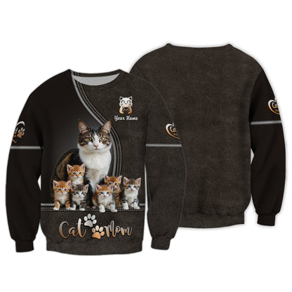 Camiseta 3D personalizada con nombre de gato negro en un frasco de flores de cerezo para amantes de los gatos