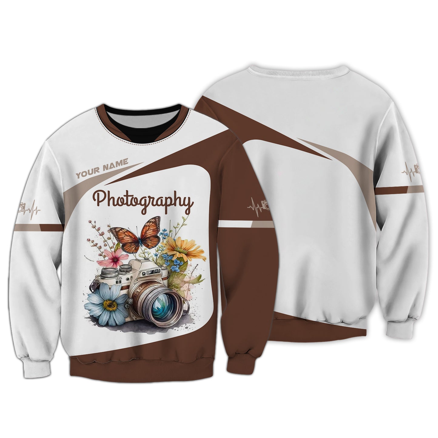 Camiseta con impresión 3D completa de cámara y mariposas, regalo personalizado con nombre para amantes de la fotografía