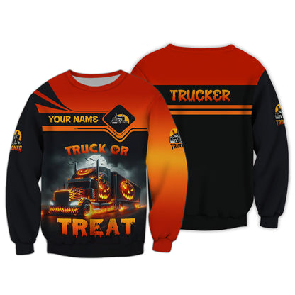 Trucker Halloween Custom Name Shirt Truck Or Treat Gift For Halloween Lover 3D Shirts