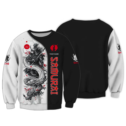 T-shirt personnalisé avec nom de samouraï Dragon blanc avec chemises 3D samouraï