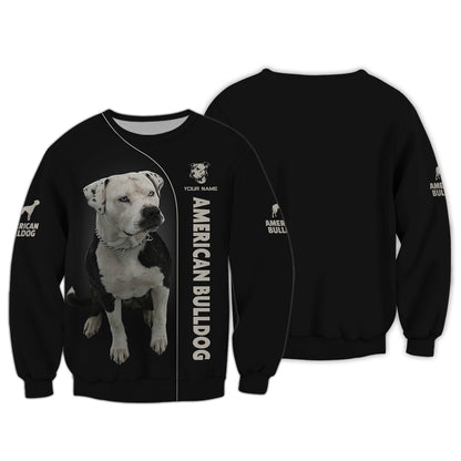 Camisetas con estampado 3D de bulldog americano, regalo personalizado con nombre para amantes de los perros