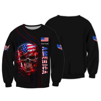 American Skull Custom Zipper Hoodie American Skull 3D Shirt Gift For America Lover