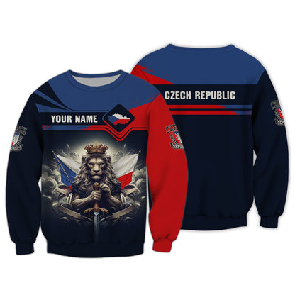 Sudadera con capucha y cremallera 3D con nombre personalizado de El Rey León de la República Checa, regalo personalizado para los amantes de la República Checa