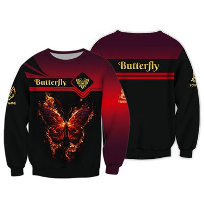 Butterfly Custom Name 3D Shirt Fiery Butterfly Gift For Butterfly Lovers