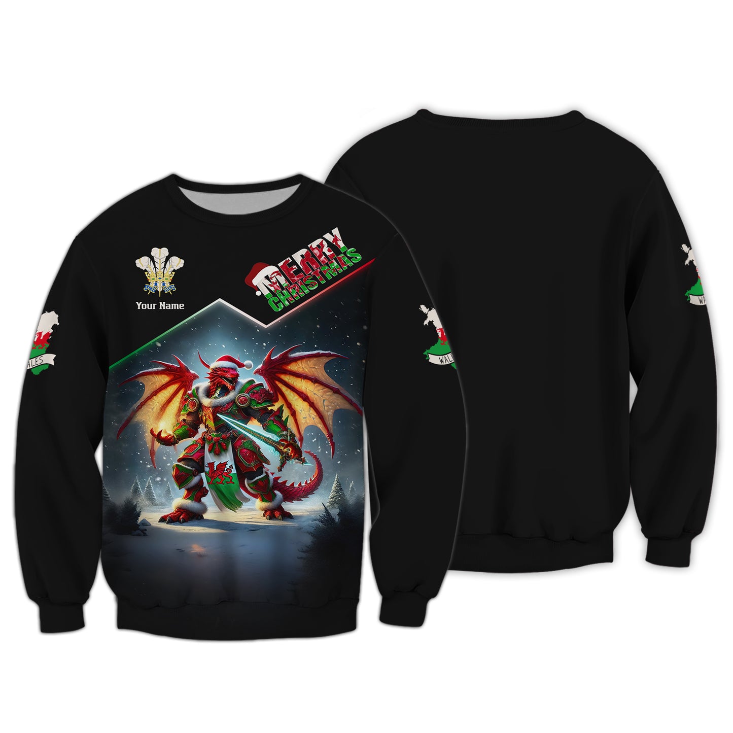 Welsh Dragon Christmas Armor 3D Shirt Personalized Name Gif For Welsh Lovers