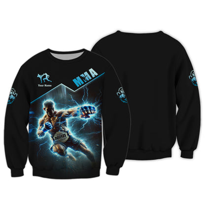 MMA Personalized Name MMA Fighter With Blue Lightning Custom 3D Shirts Gift For MMA Lovers