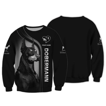 Sweat à capuche zippé 3D avec nom personnalisé Dobermann, cadeau pour les amoureux de Dobermann